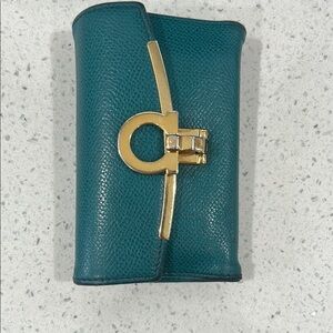 Salvatore Ferragamo Teal and Gold Key Holder